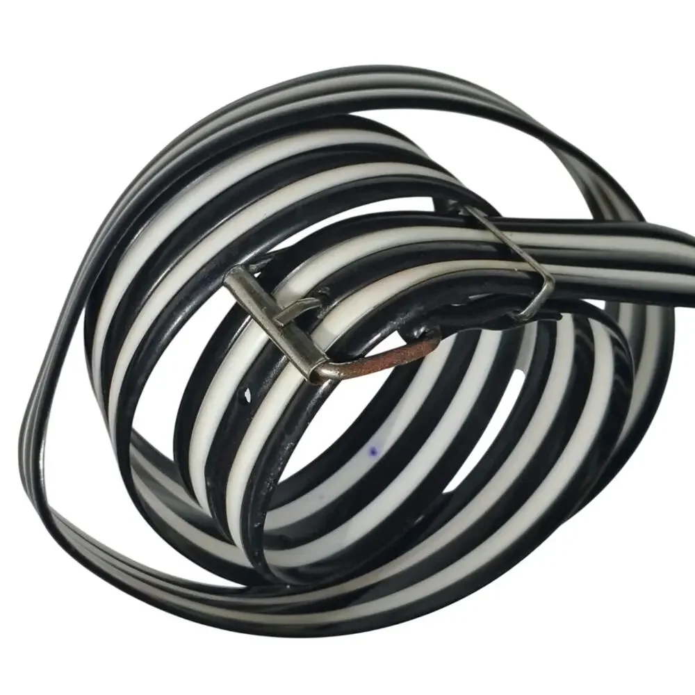 80s Mod Molded PVC Belt Black White Stripes Pull Through Buckle 38 - 40 Inches